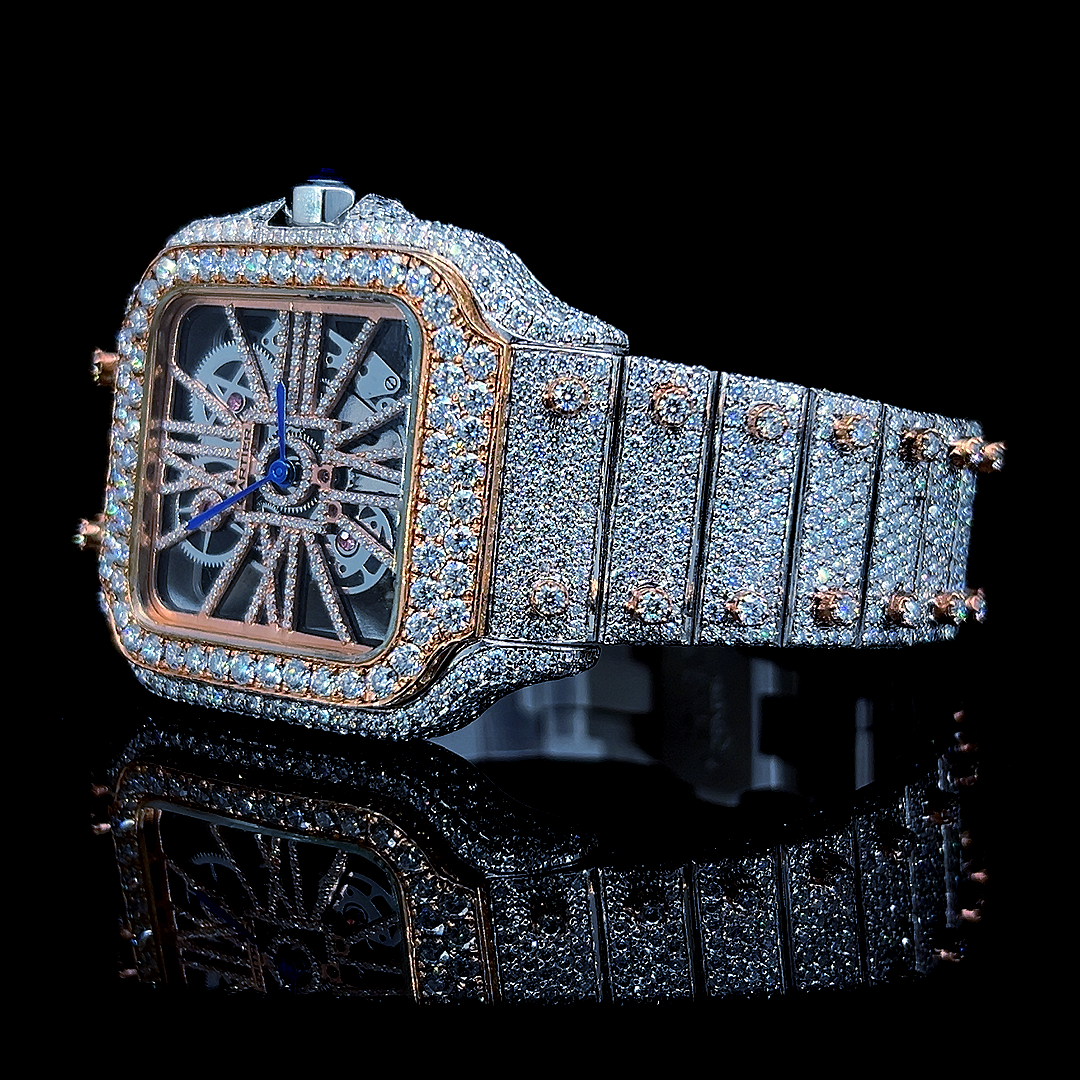 Square Iced Out Men’s Watch – White with Pare Diamonds ELV-DW-019